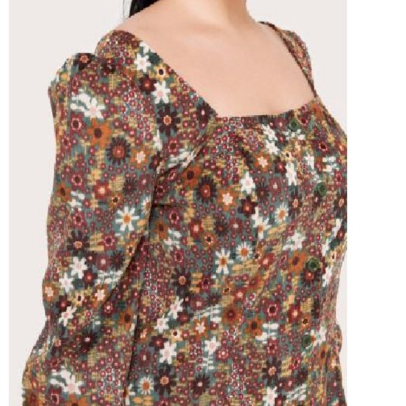 NWT Cider Woman's Retro Quilt Corduroy Floral Mini Dress Sz L - Picture 2 of 11